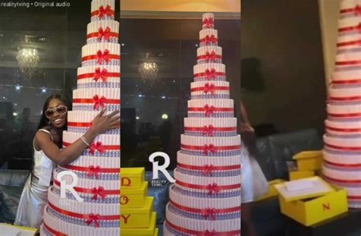 
BBNaija Season 7: Doyin’s fans gift her a huge money cake and truckload of gifts (Video) 