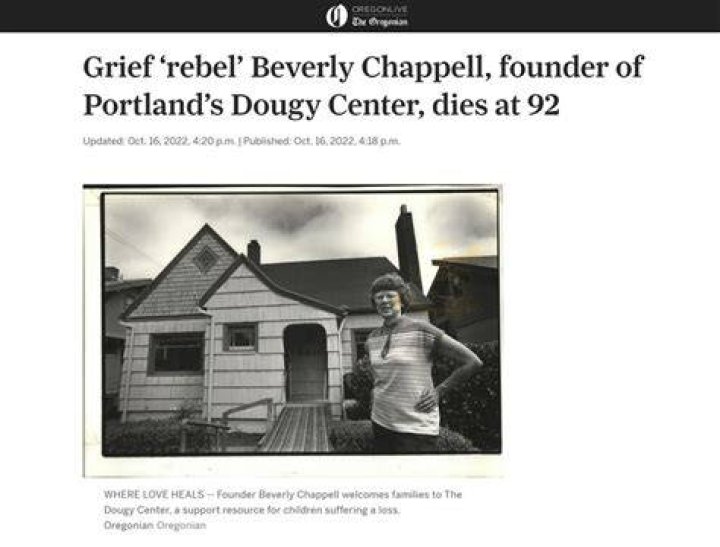 
Portland’s Dougy center Founder, Beverly Chappell, dies at 92 